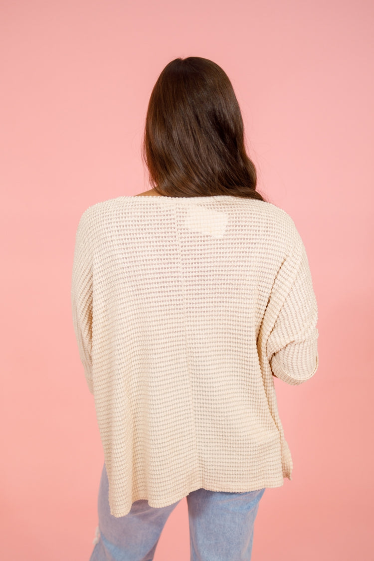 3/4 Sleeve Front Seam Waffle Top, VARIOUS, S-3XL