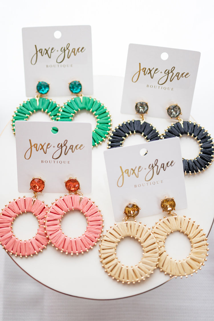 Raffia Wrapped Circle Earrings, VARIOUS