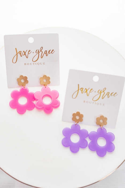 Double Flower Shape Dangle Earrings, VARIOUS