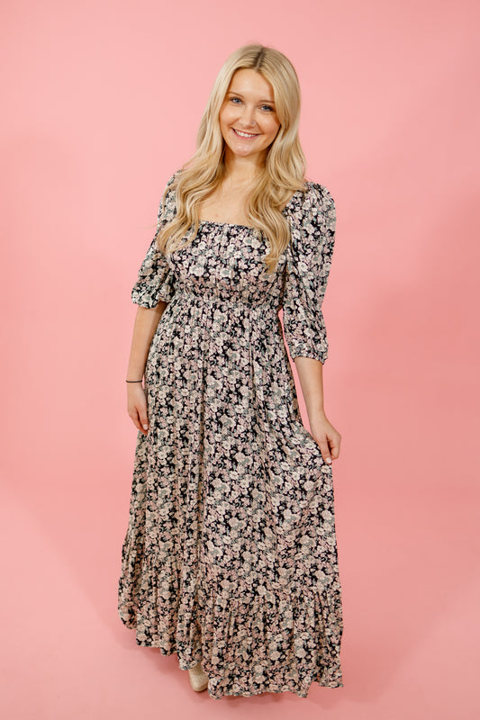 Black Reversible Floral Maxi Dress