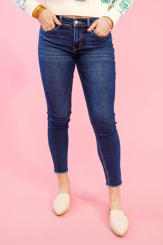 VERVET Dark Wash Raw Hem Jeans, REG + CURVY