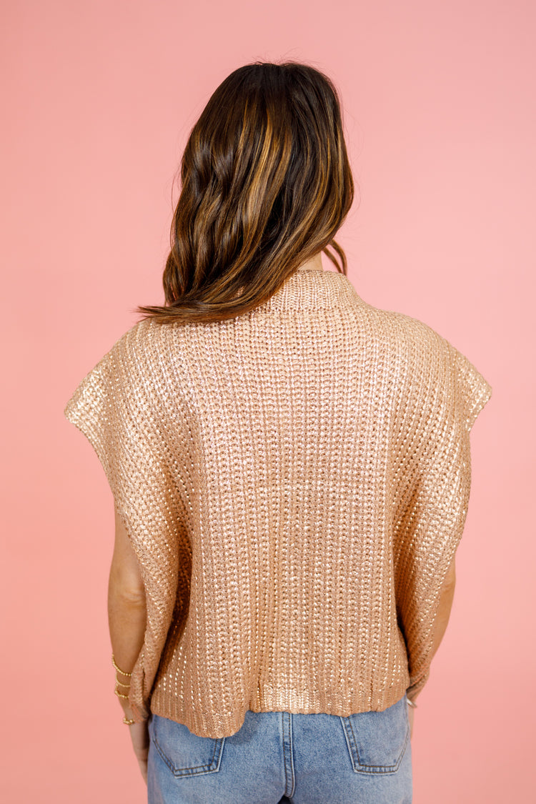 Gold Metallic Sweater Top