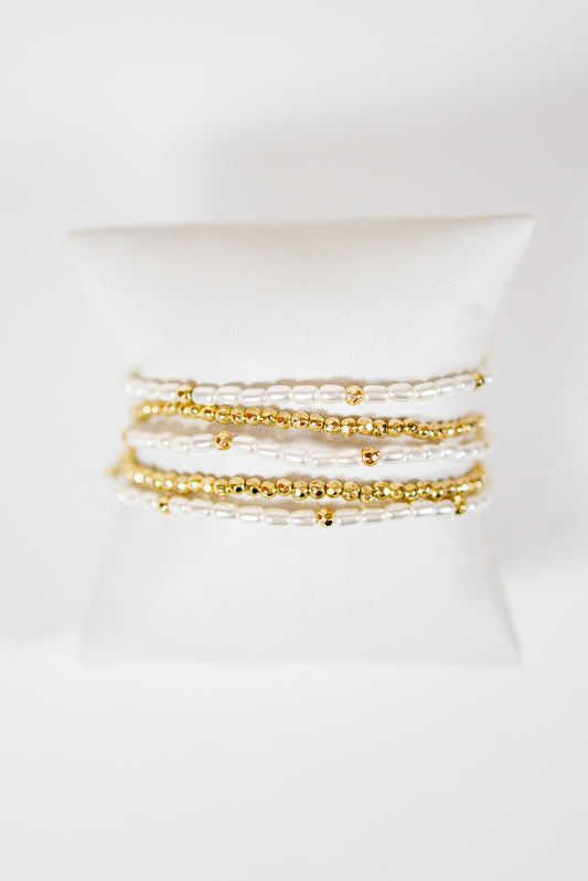 Pearl & Gold Ball Bracelet Set