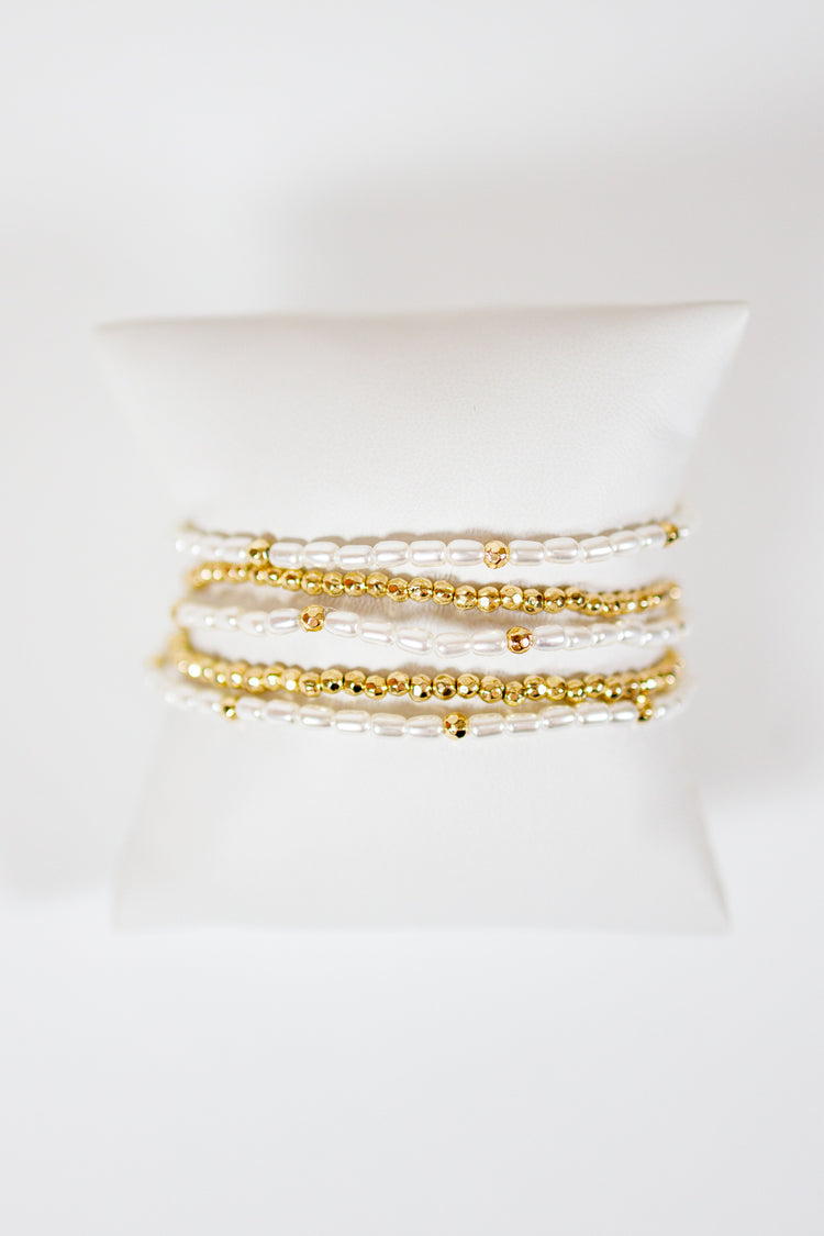 Pearl & Gold Ball Bracelet Set