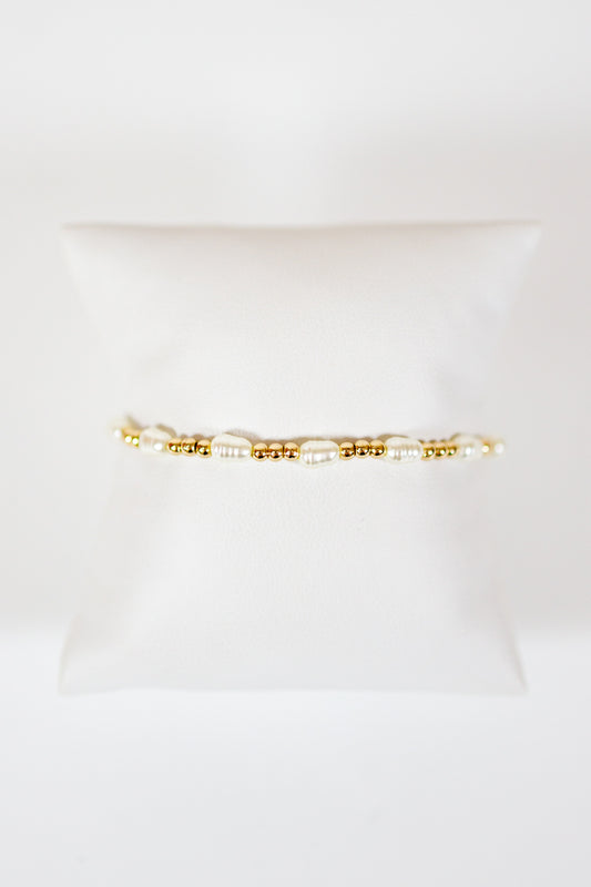 Oval Pearl & Gold Ball Bracelet