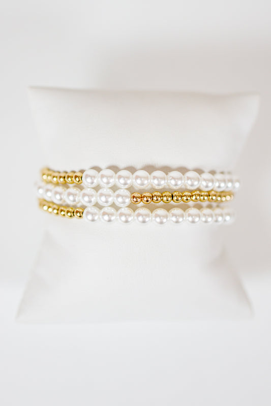 Gold Pearl Line Bracelet Set