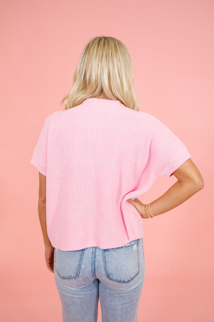 Knit Pocket Sweater Top, PINK