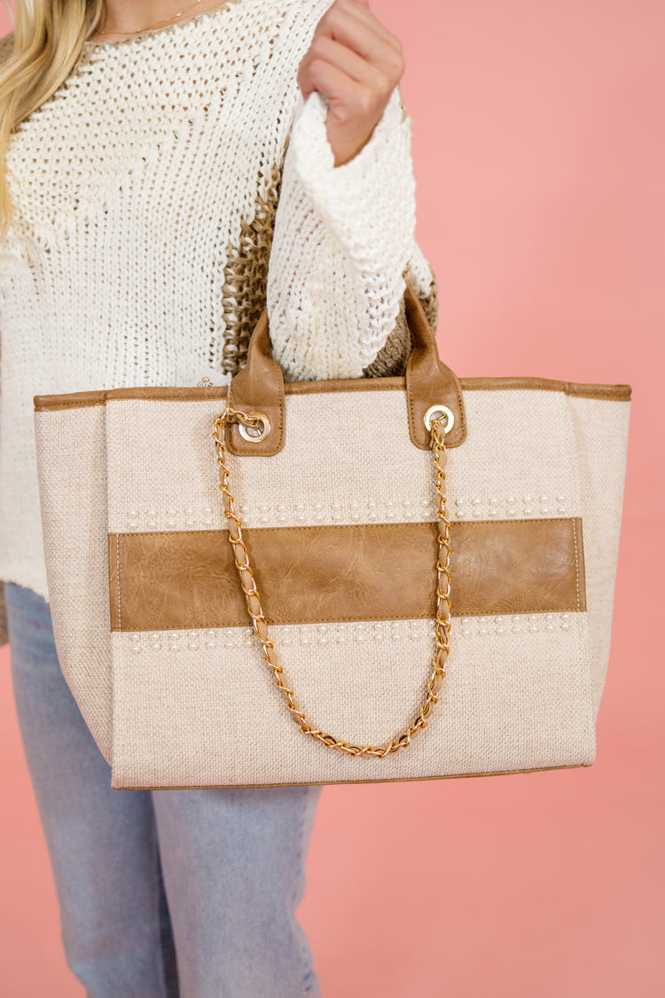 Tan Textured Tote Purse