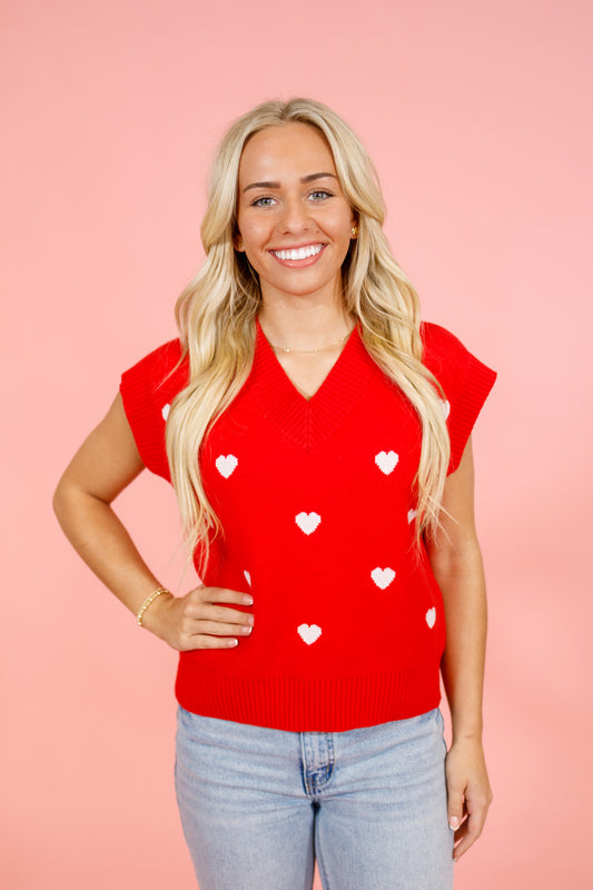 Red Heart Sweater Top, S-2XL