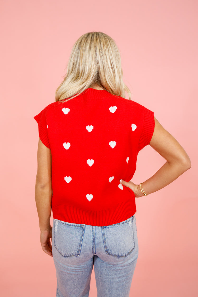 Red Heart Sweater Top, S-2XL