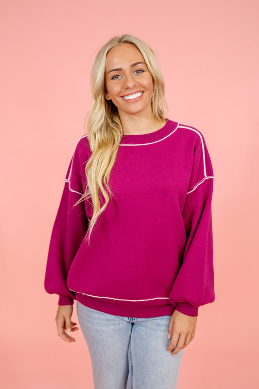 Magenta Contrast Trim Sweater