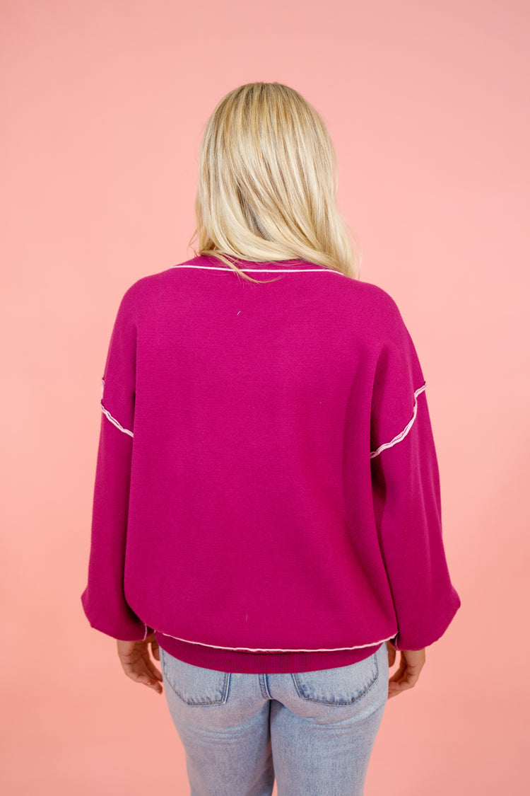 Magenta Contrast Trim Sweater