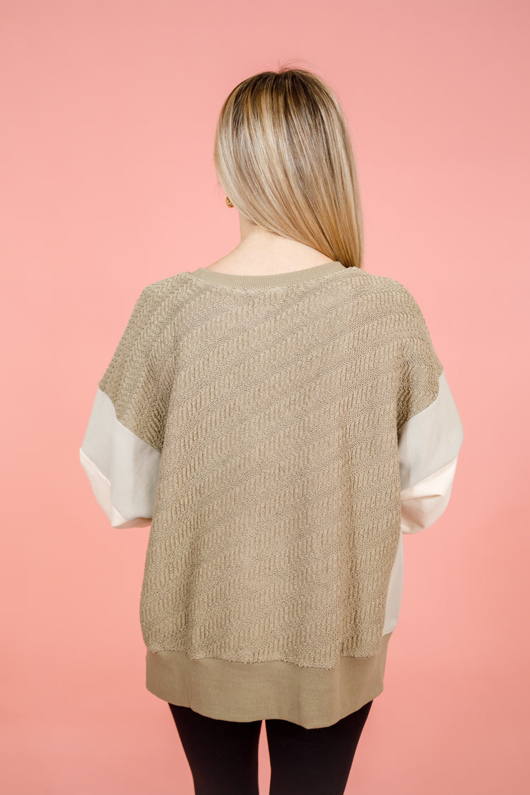 Olive Color Block Sleeve Sweater