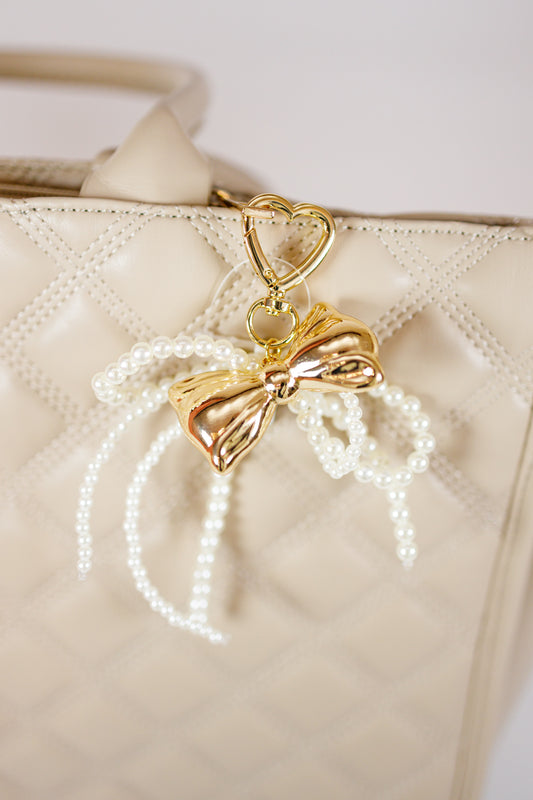 Pearl & Metal Bow Bag Charm