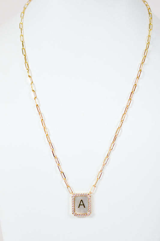 Initial Letter Rectangle Pendant Necklace, VARIOUS