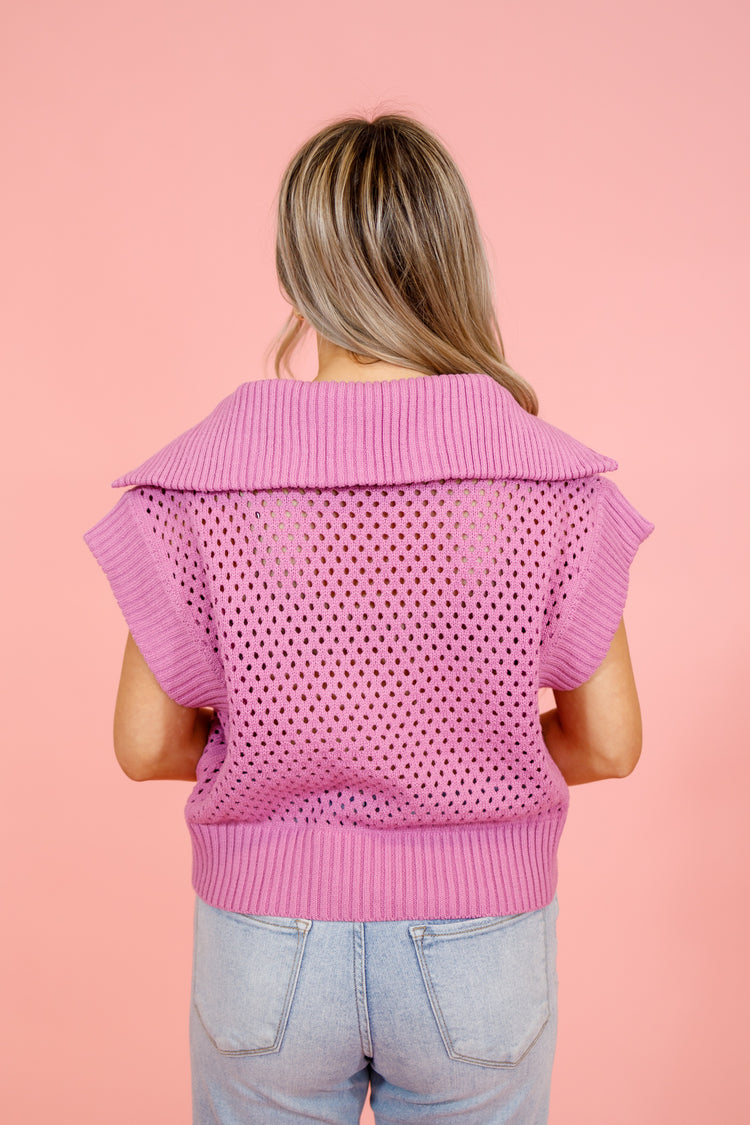 Mauve Crochet Half Zip Top, S-2XL