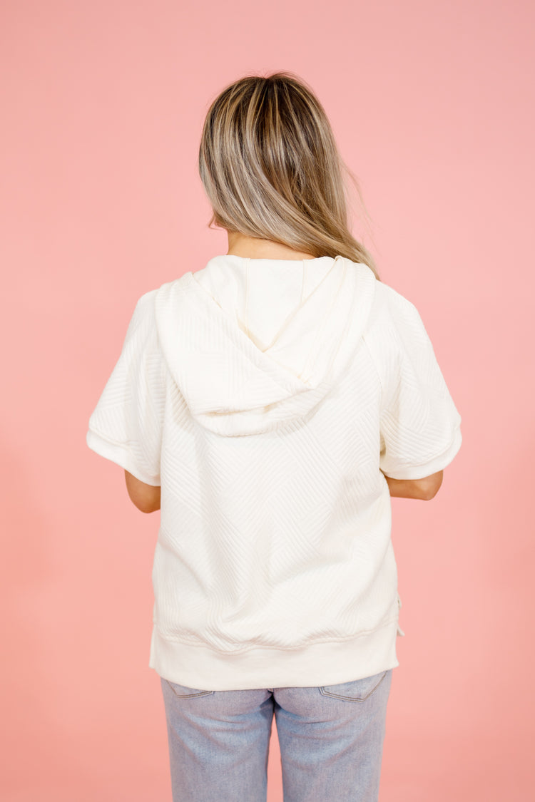 Cream Textured Hooded Top