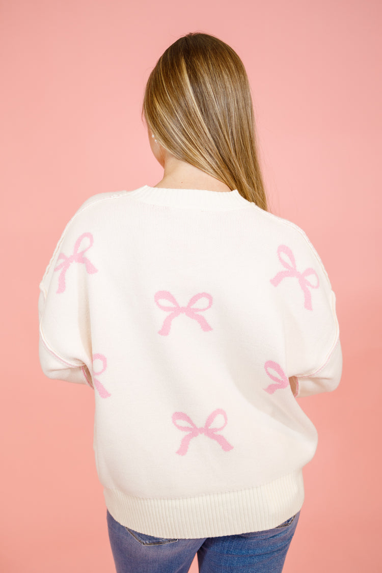 Cream Pink Bow Sweater