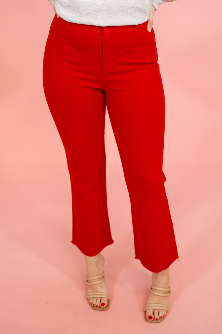 Red Stretch Flare Jeans