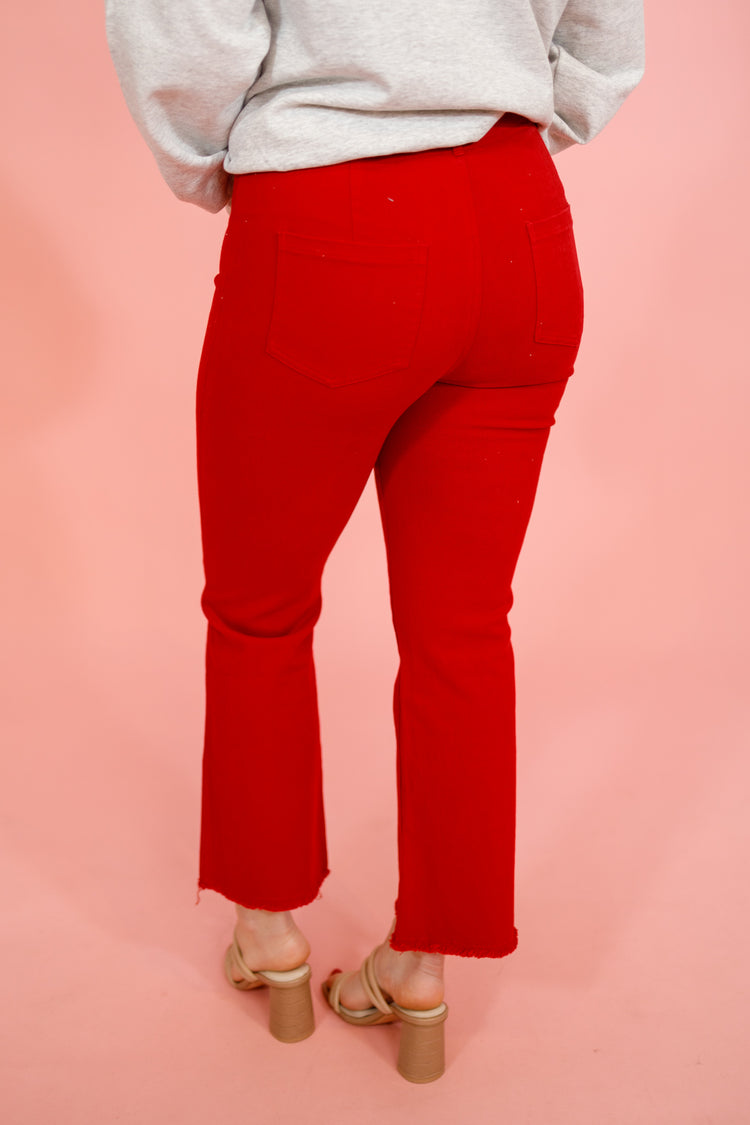 Red Stretch Flare Jeans