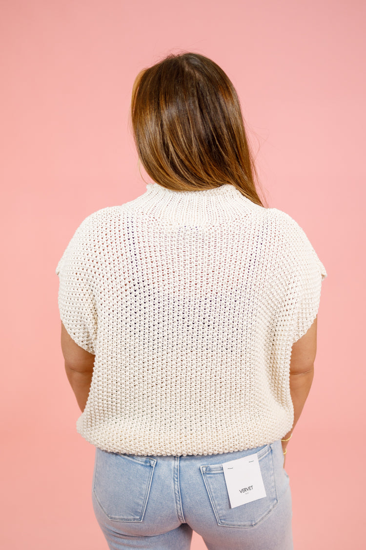 Cream Mock Neck Sweater Top