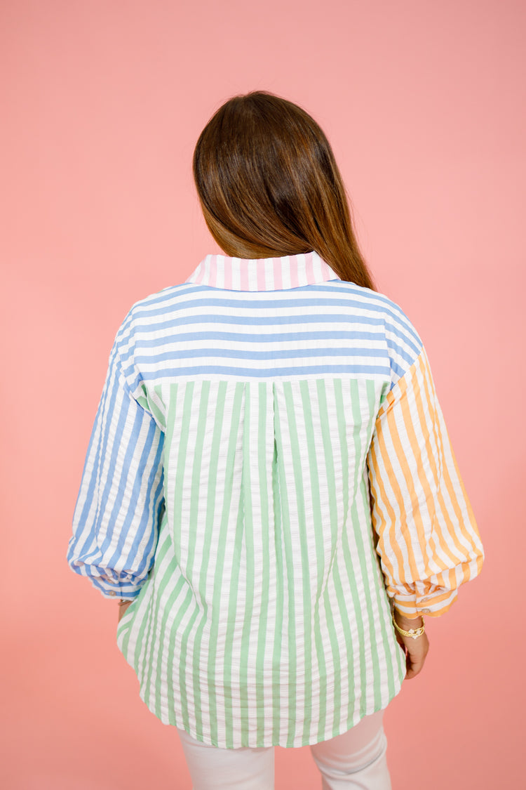 Pink Color Block Stripe Top, S-2XL