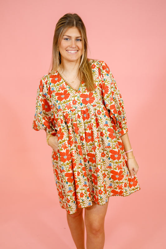Floral Embroider Trim Dress