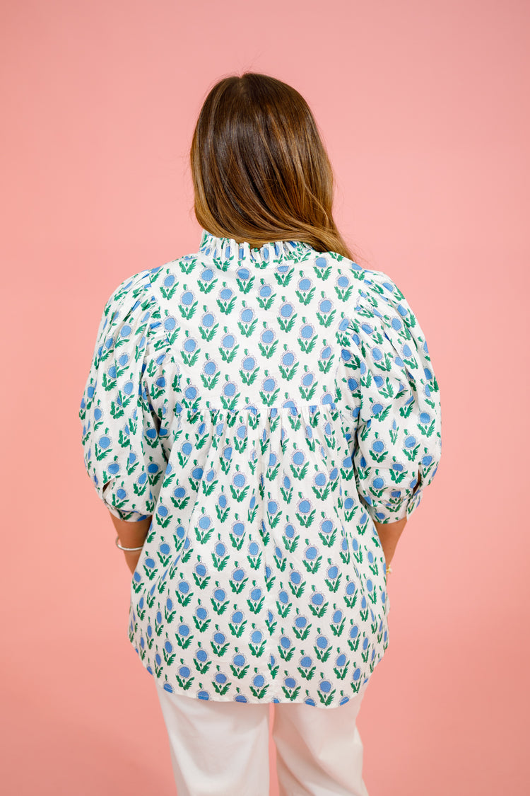 Ivory Pattern Button Top, S-2XL
