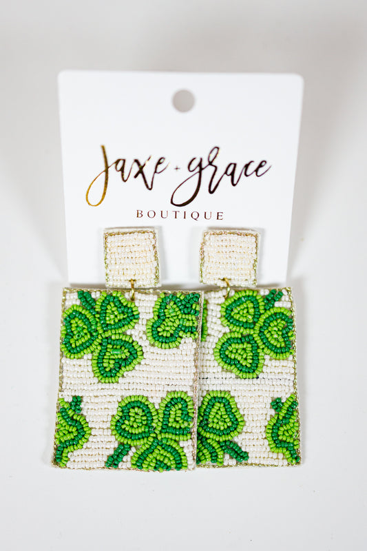 Rectangle Beaded Shamrock Earrings