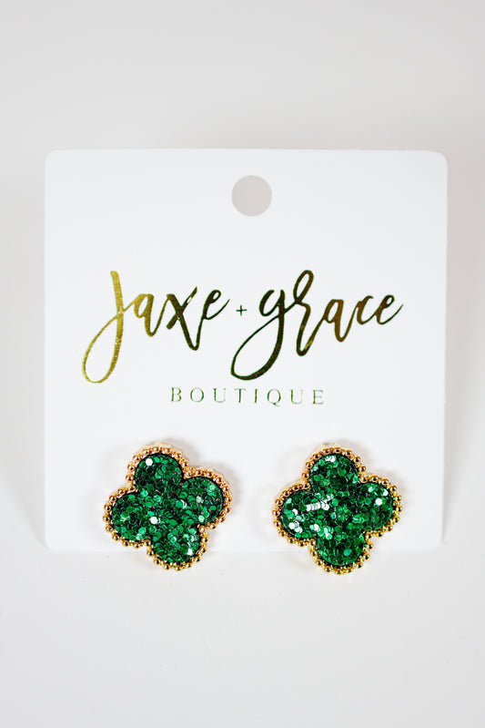 Glitter Clover Stud Earrings