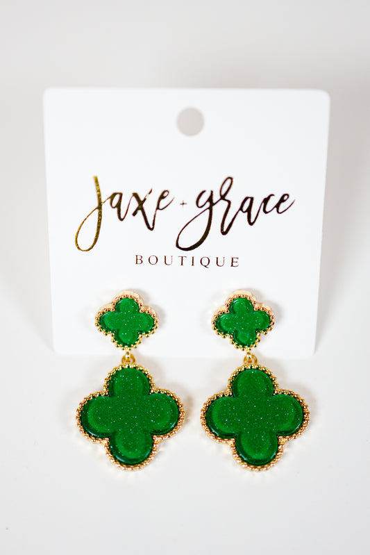 Green Dangle Clover Earrings
