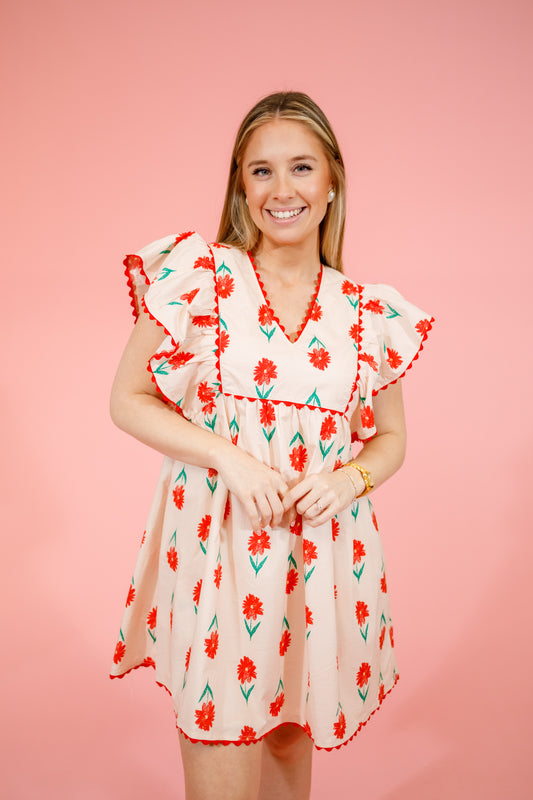 Cream Flower Trimmed Dress