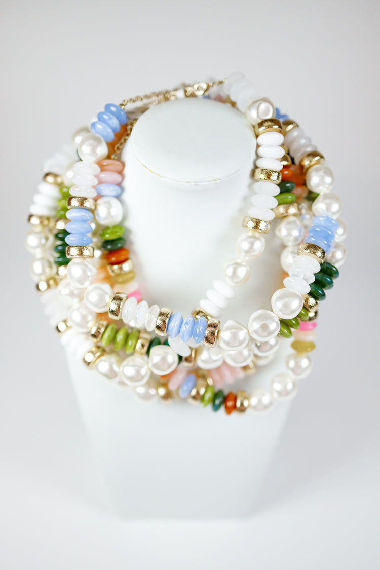 Pearl & Rondelle Shape Beads Necklace, VARIOUS