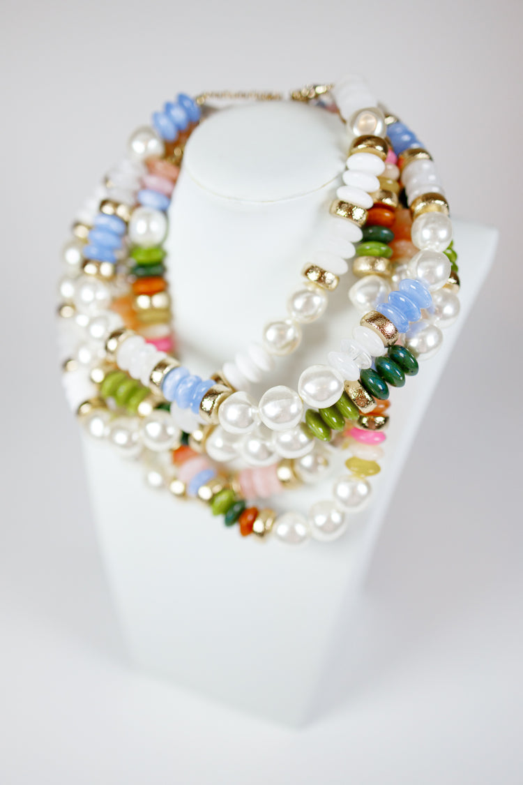 Pearl & Rondelle Shape Beads Necklace, VARIOUS