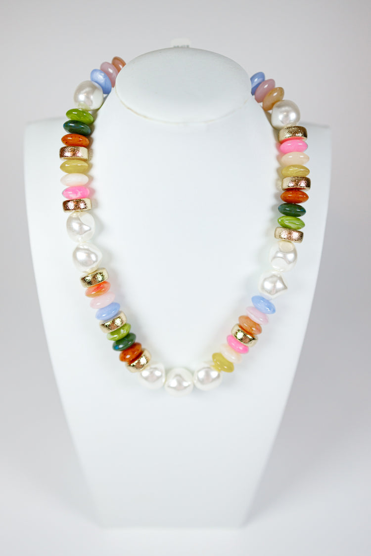 Pearl & Rondelle Shape Beads Necklace, VARIOUS