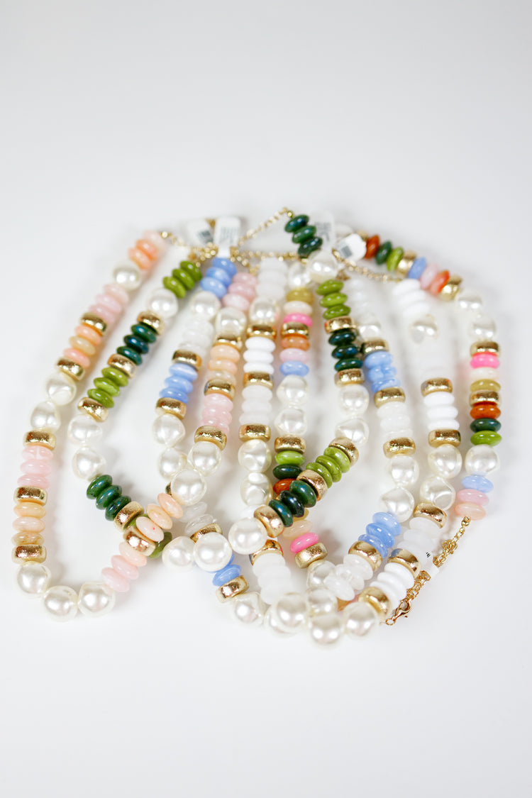 Pearl & Rondelle Shape Beads Necklace, VARIOUS