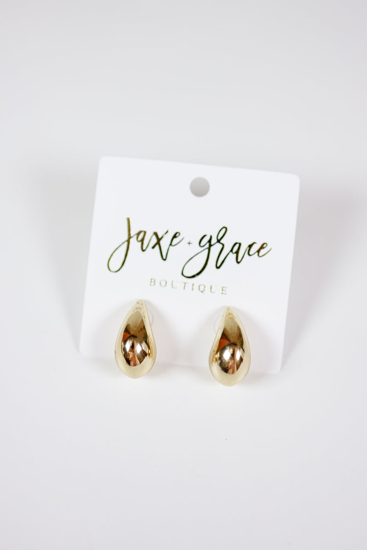 25mm Puffy Yellow Gold Teardrop Earrings