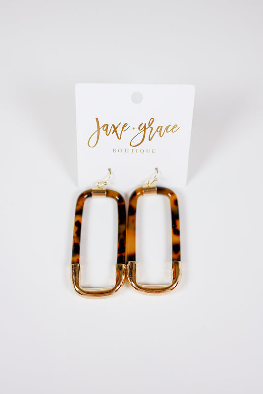 Tortoise and Gold Rectangle Earrings