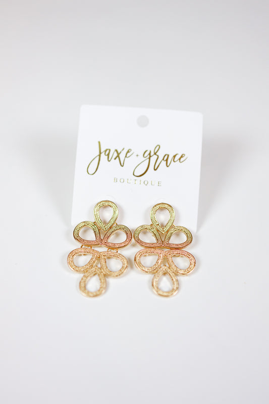 Gold Teardrop Cluster Dangle Earrings