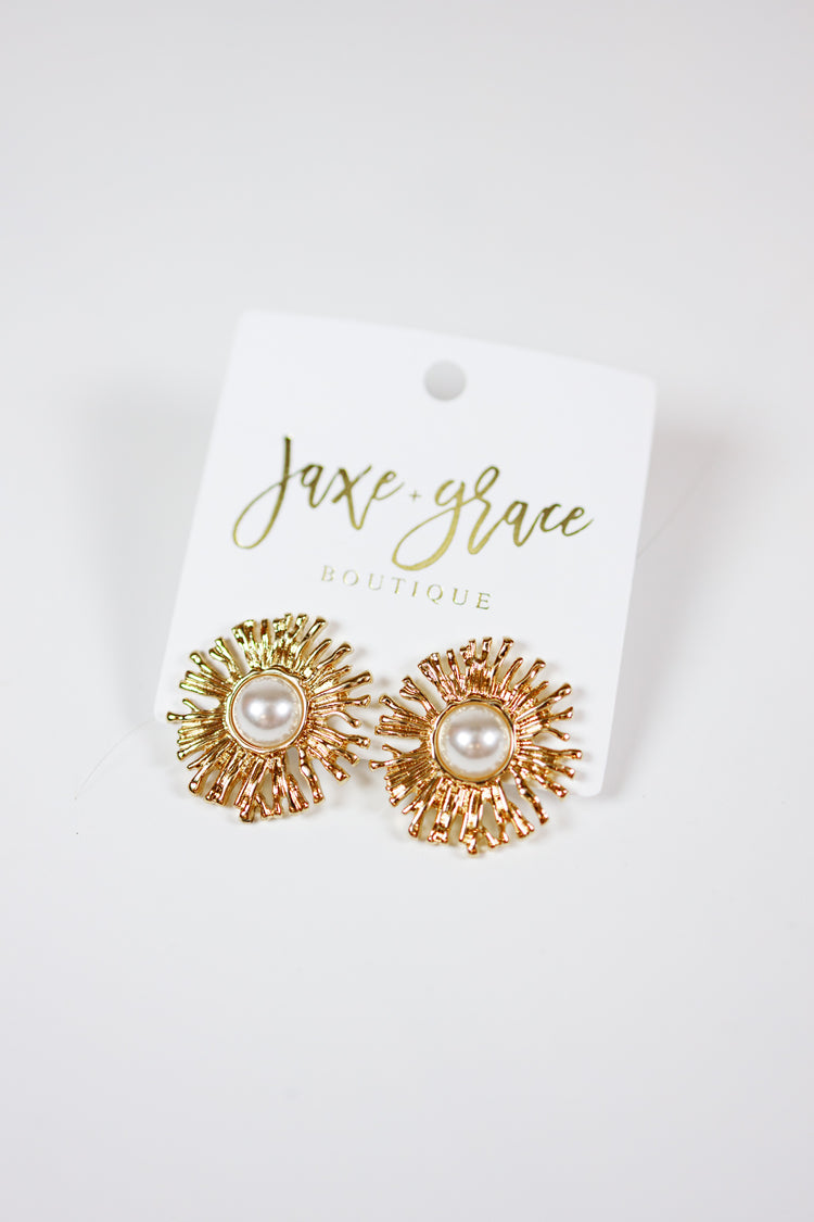 Pearl & Sun Metal Earrings