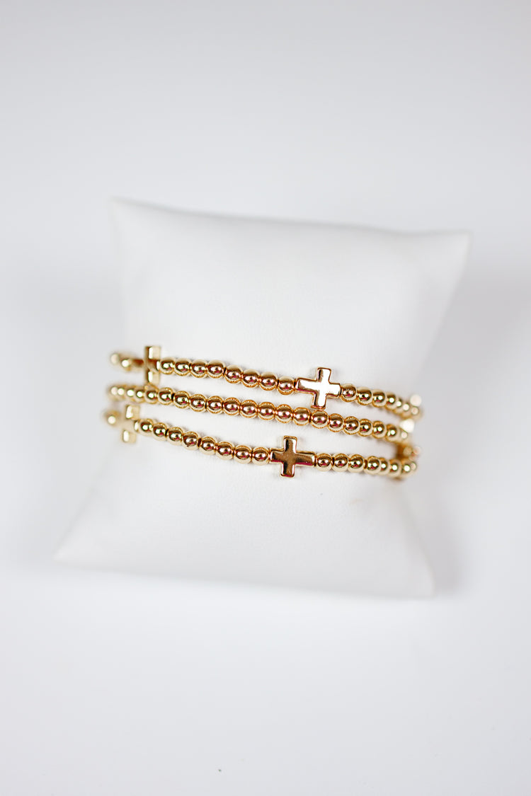 Gold Cross Station Ball Bracelet Set