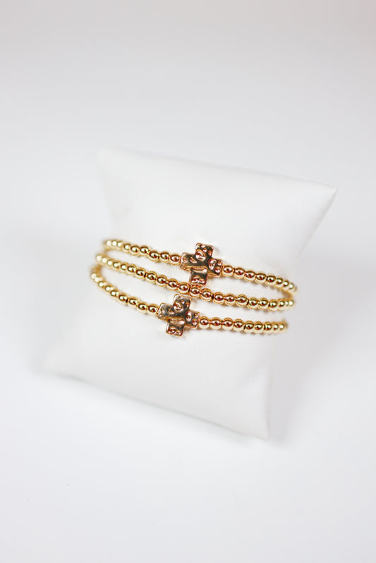 3 Row Hammered Cross & Clover Bracelet Set