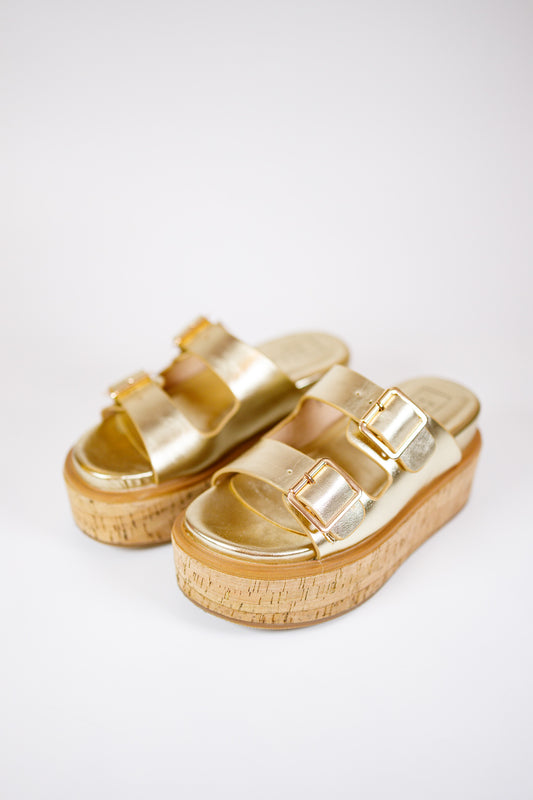 Lucinda Gold Double Buckle Platforms