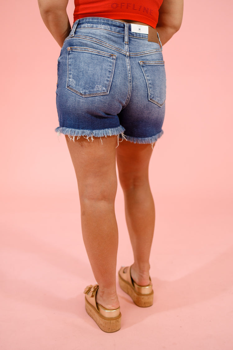 JB Double Button Distressed Denim Shorts, S-3XL