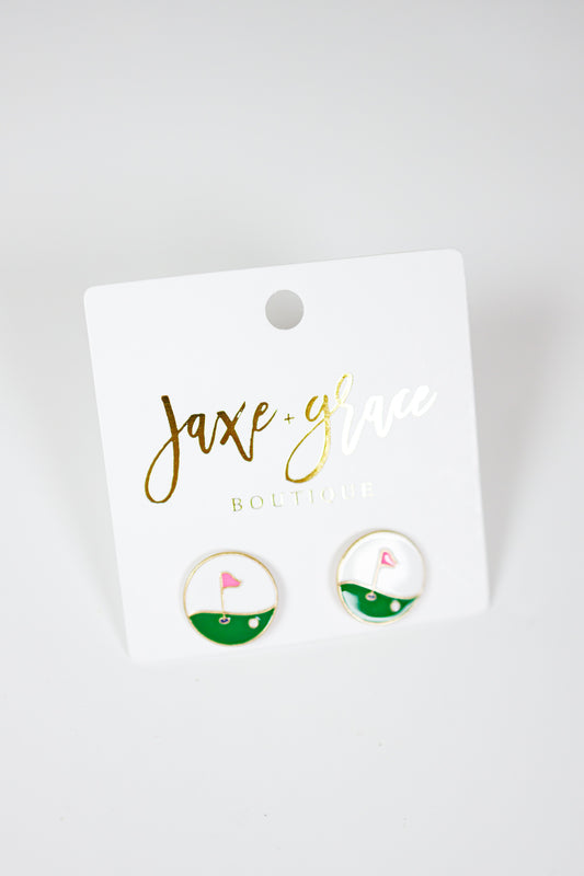 Hole in One Enamel Golf Stud Earrings