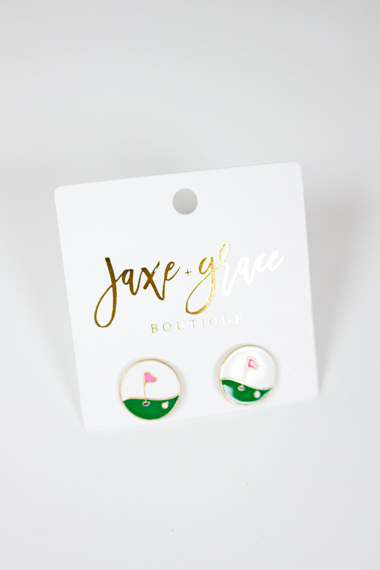 Hole in One Enamel Golf Stud Earrings