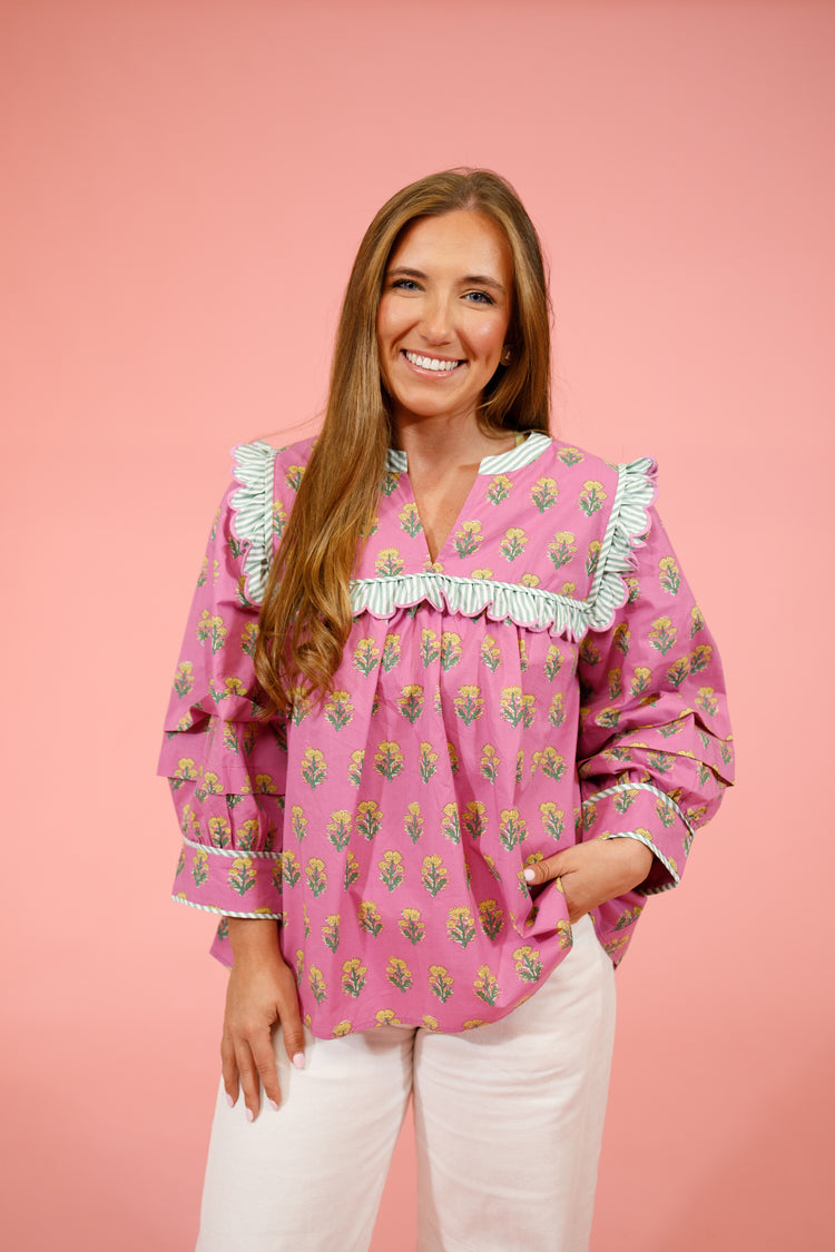 Pink Flower Ruffle Top