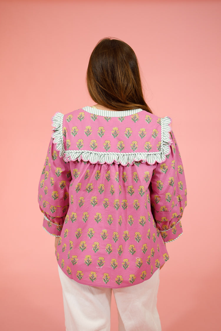 Pink Flower Ruffle Top