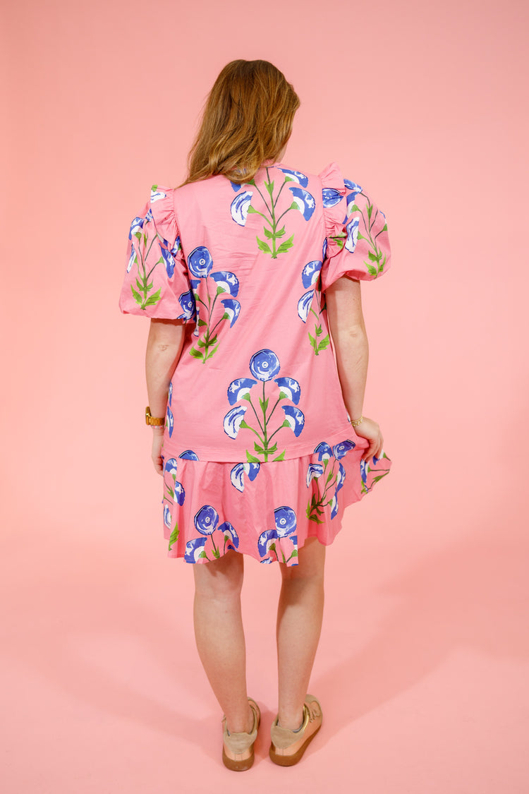 Pink Floral Ruffle Dress