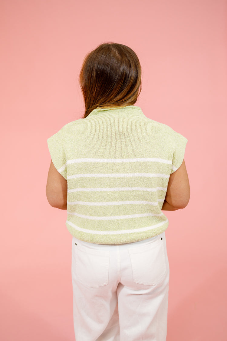 Sage Stripe Mock Neck Sweater Top, S-2XL